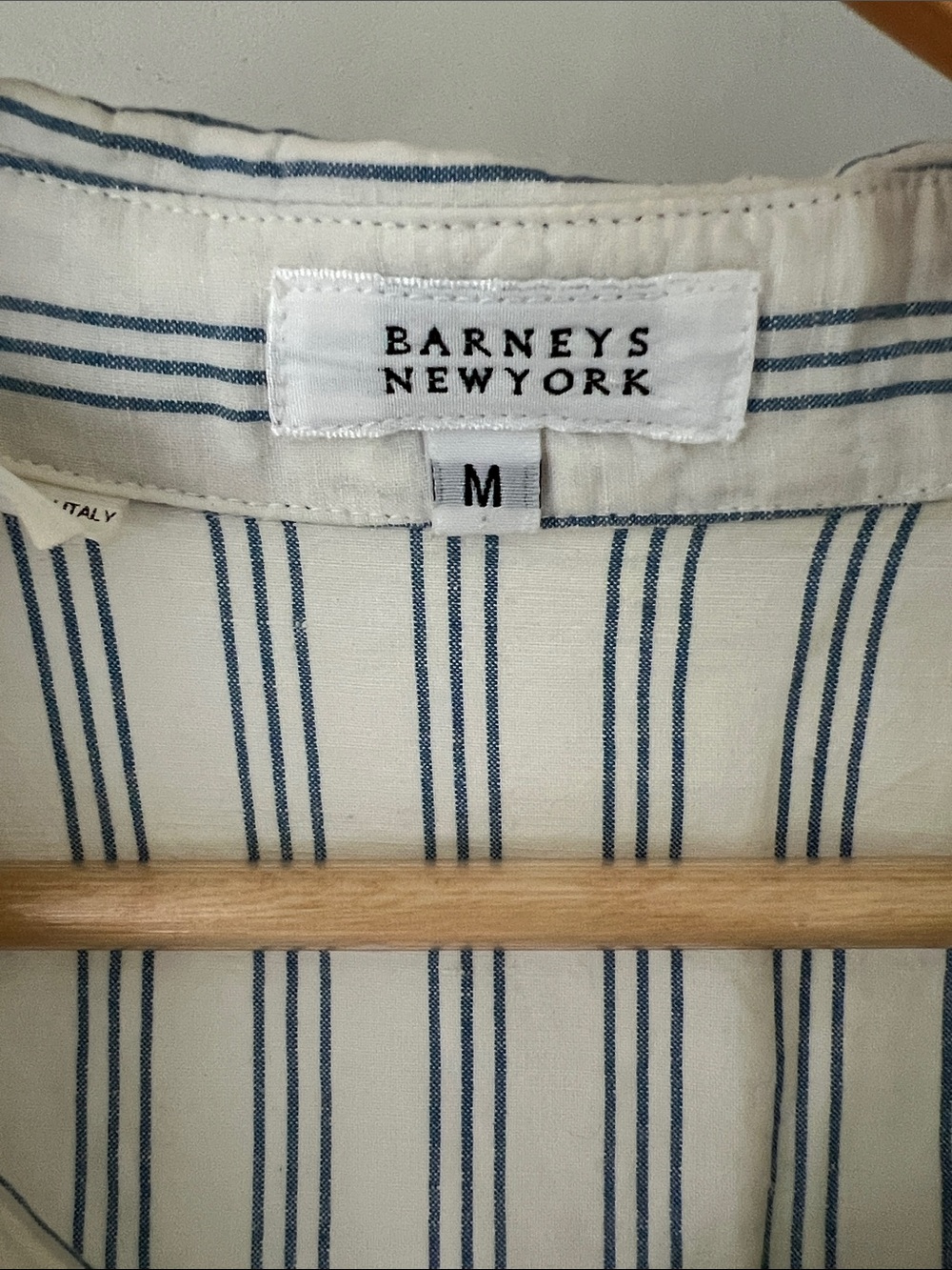 Vintage Barneys New York White Button-Down Shirt with Blue Stripes - Picture 2 of 9
